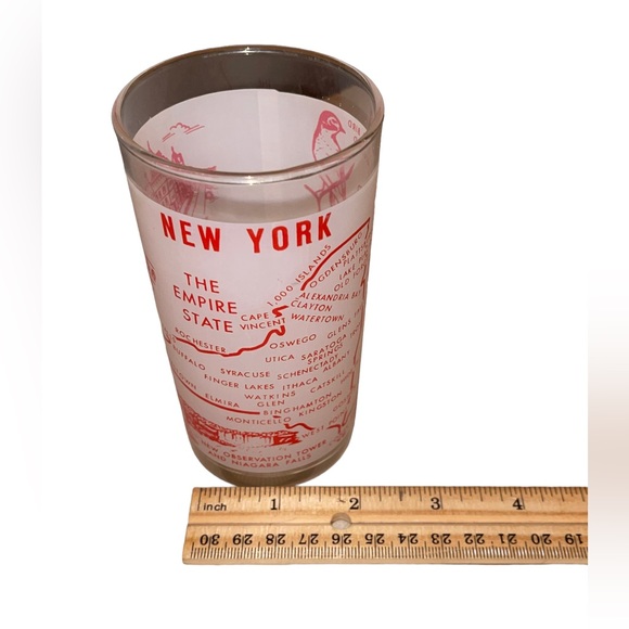 New York State Etched glassware White with Red Writing - Picture 7 of 7